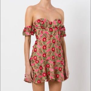 For Love And Lemons Strapless Dress - Pink Floral on Green
